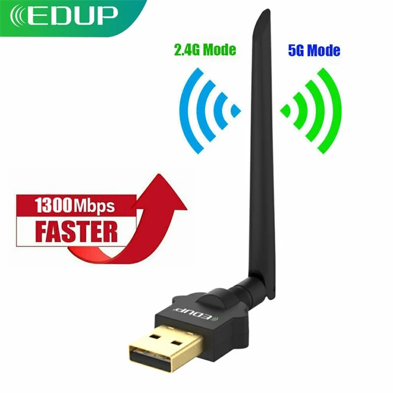 

EDUP 1300 Мбит/с AC USB WiFi адаптер 2,4G/5 ГГц двухдиапазонный беспроводной Wifi ключ сетевая карта антенна Wi-Fi приемник для ПК ноутбука