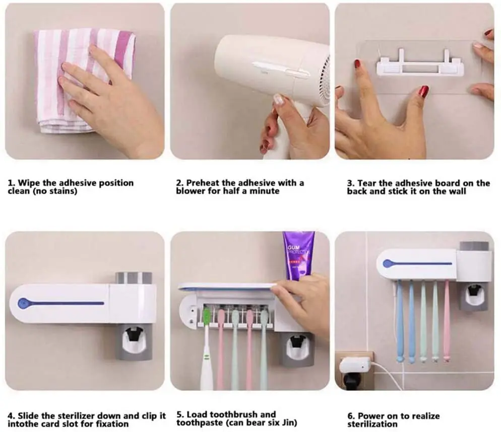 

Wall Mounted Toothbrush Holder Automatic Toothpaste Squeezer Dispenser Toiletries Storage Rack Bathroom Accessories Set