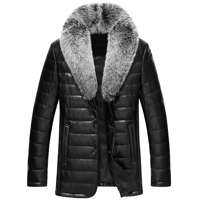 

Mens Leather Jacket Real Leather Jackets Men,95% White Duck Down Jacket Men,fox Fur Collar ,plus-size M-5XL 1707