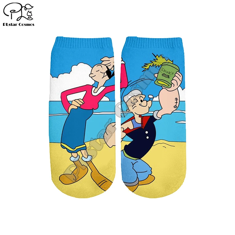 

PLstar Cosmos Harajuku Streetwear Popeye Spinach 3DPrint Sailor Cartoon Man And Woman Casual Unisex High Quality Short Sock -a4