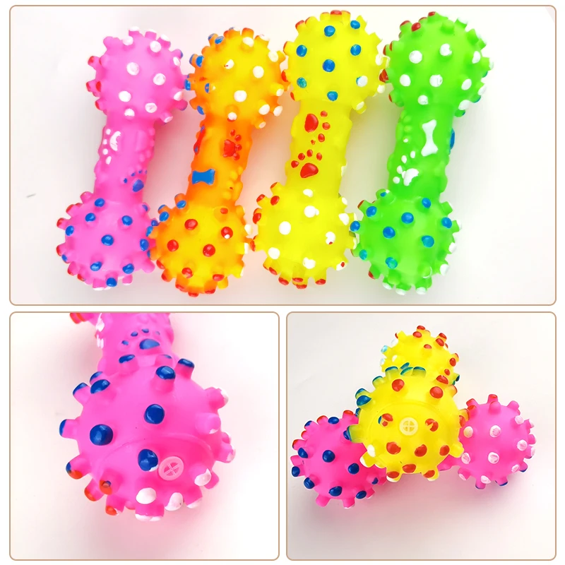 

1pcs Pet Dog Cat Puppy Sound Polka Dot Squeaky Toy Resistant To Bite Rubber Dumbbell Chewing Funny Toy Random Color