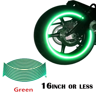 Green 16 светоотражающие наклейки для скутера, мотоцикла, 18 дюймов, автомобильные ободные ленты для колес, Moto Bandes de Jantefor Yamaha Honda Harley Suzuki - Цвет: Green