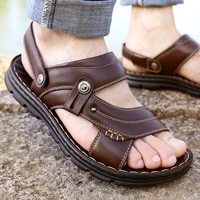 summer man sandals slippers two uses genuine leather men beach shoes outdoor massage high quality casual male sandal classic
