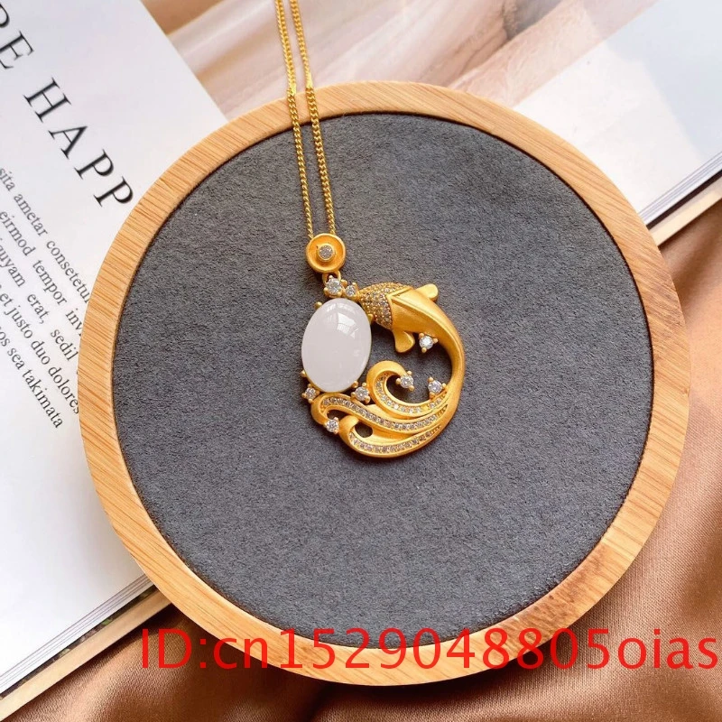 Кулон из натурального нефрита с карпом модные ювелирные изделия для женщин