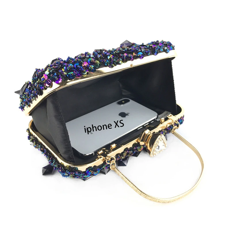 Синий/золотой/Черный Кристалл Бисероплетение женские вечерние сумочки для