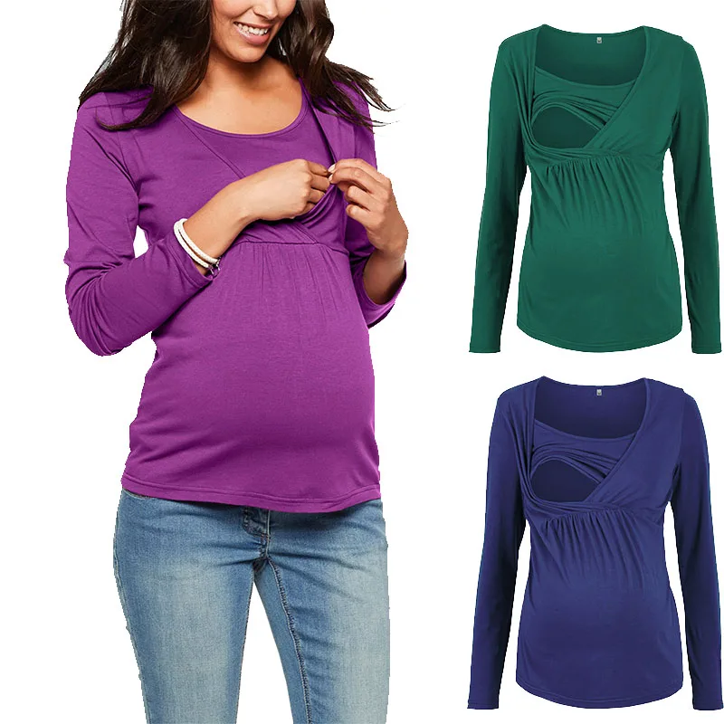

New Casual Maternity Clothes Women Long sleeve Maternity Nursing Breastfeeding Pregnant Shirt Top Blouse для беременных одежда
