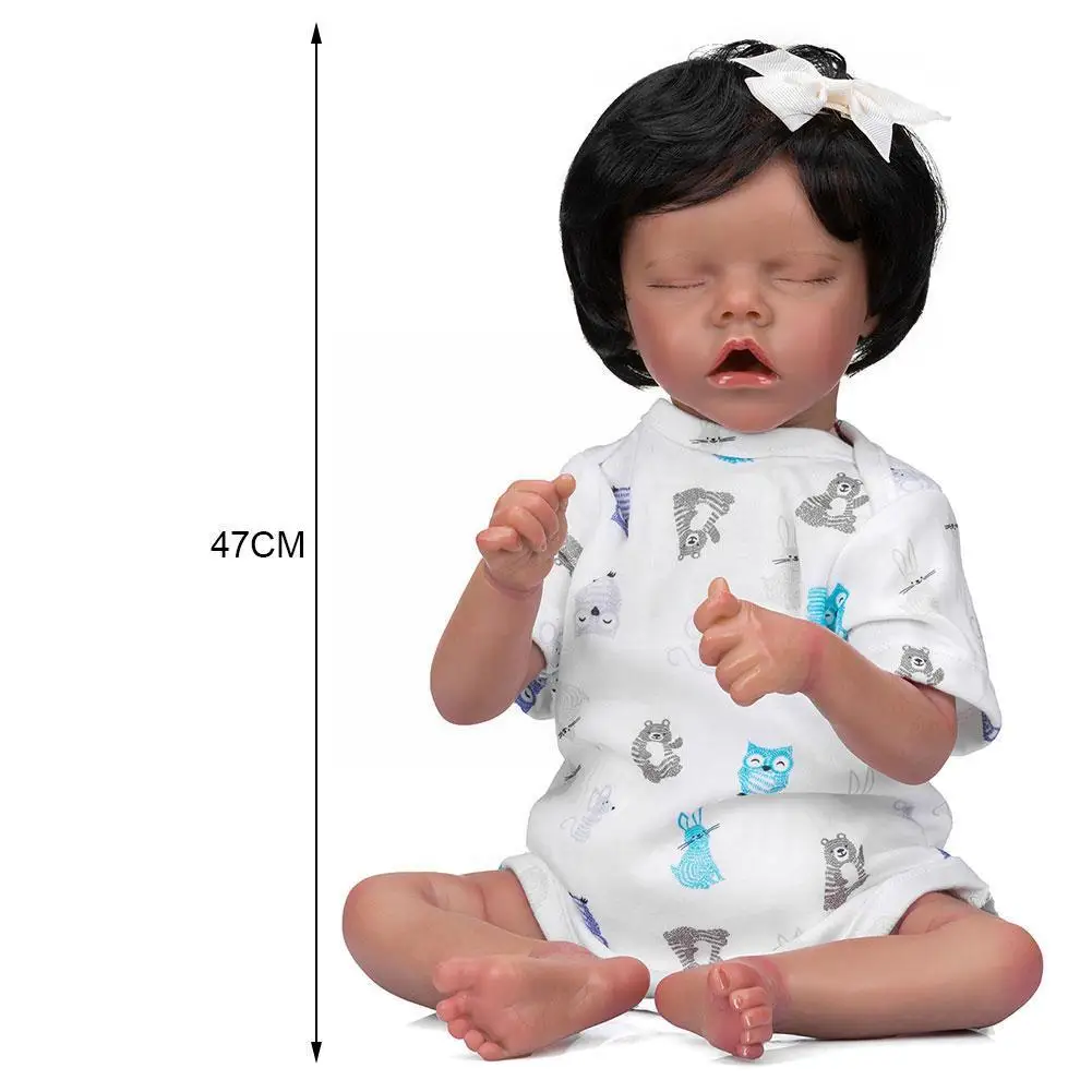 

18.5 Inch 47cm Cute Silicone Baby Doll With White Clothes Toddler Doll Rebirth Closed Lifelike Sleeping Bowknot White Eyes D3S1
