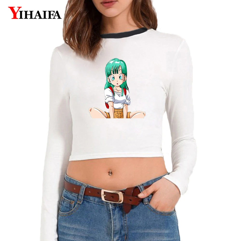 YIHAIFA/новые женские футболки укороченный топ с длинным рукавом аниме драконий