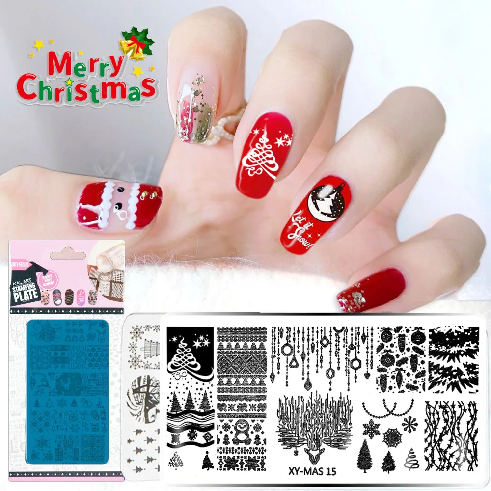 Finger-Art Nail Stamping Plates Kit Tools Transfer Image Art Template Manicure Christmas Design Perfect Festival Gift Set of 6