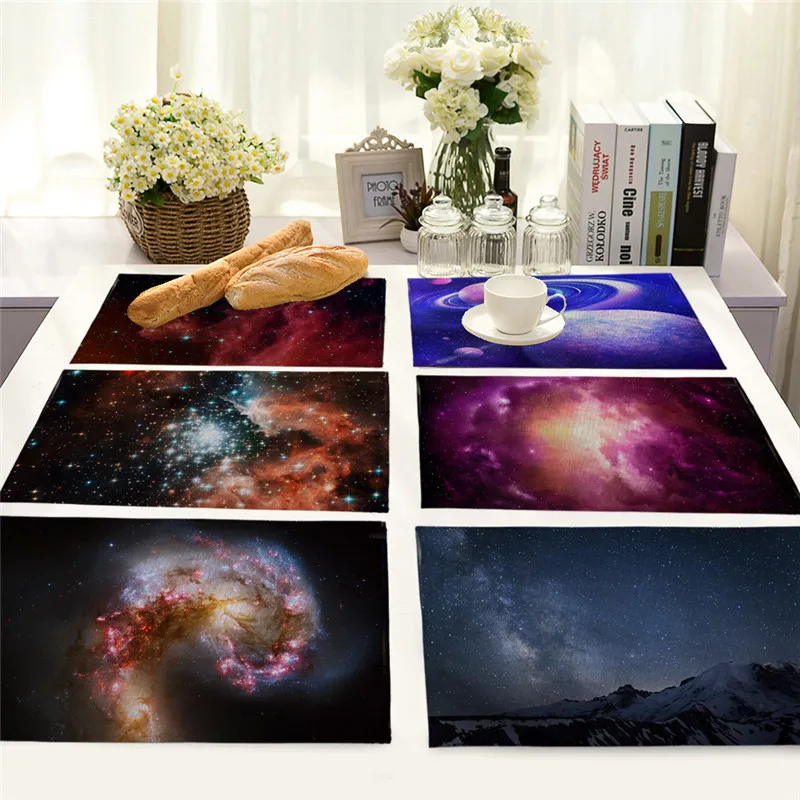 

Starry Sky Table Mats Universe Space Pattern Drink Coasters Cotton Linen Dining Coaster Pad Bowl Cup Mat Table Accessories