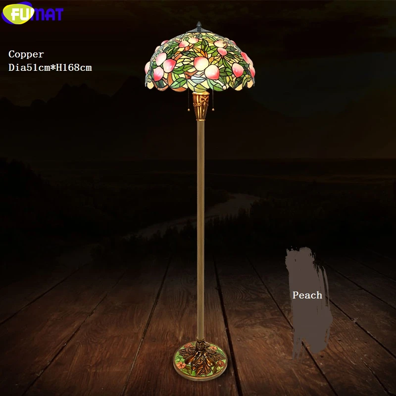FUMAT Tiffany Style Floor Lamp 20 Inch Stained Glass Apple Rose Grape Flower Drawing Copper Frame Light Home Decor Mosaic Base | Лампы и