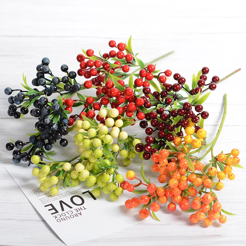 

8 Fork Plastic Variety Color Berry Indoor Christmas Wedding Decoration Flower Arrangement Accessories Artificial Plant Fruit