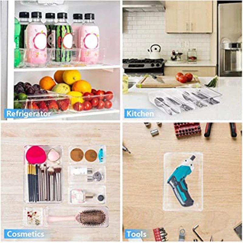 

Hot Set of 23 Desk Drawer Organiser Trays with 4-Size Clear Plastic Storage Boxes Divider Make-Up Organiser for Office