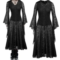 women medieval retro cosplay lace party dress black gown gothic vestidos vintage renaissance costumes long sleeve dresses outfit