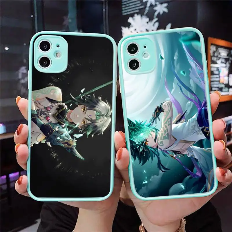 

Genshin impact zhongli Phone Case For iPhone 12 11 Mini Pro XR XS Max 7 8 Plus X Matte transparent blue Back Cover