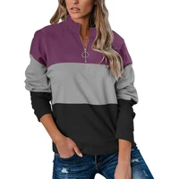 women long sleeve sweatshirt zipper contrasting color sweatshirts stand up collar zipper sweatshirt comfortable warm sweatshirts