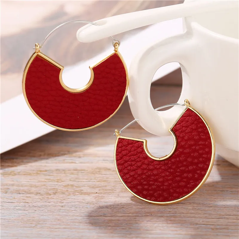 Модные кожаные круглые серьги IF ME большие корейские из сплава металла красные