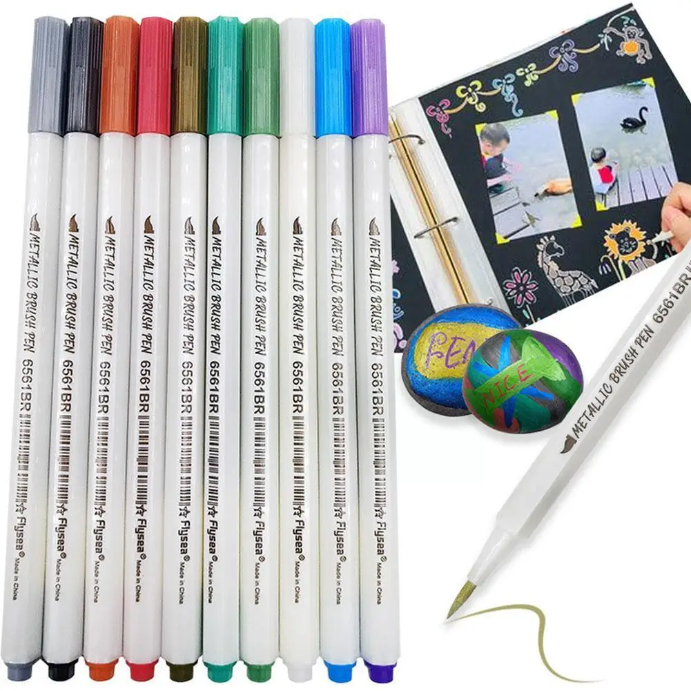 

10 Colors/Set Metallic Marker Pen Scrapbooking Crafts Pen Office Brush Stationery Head Art Card Drawing Soft Making Supplie C7A8