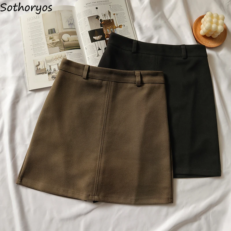 

Woolen Skirts Women Simple All-match Autumn Winter Chic High Waist Mini Skirt New Arrival A-line Hip-skirt with Lining Japanese