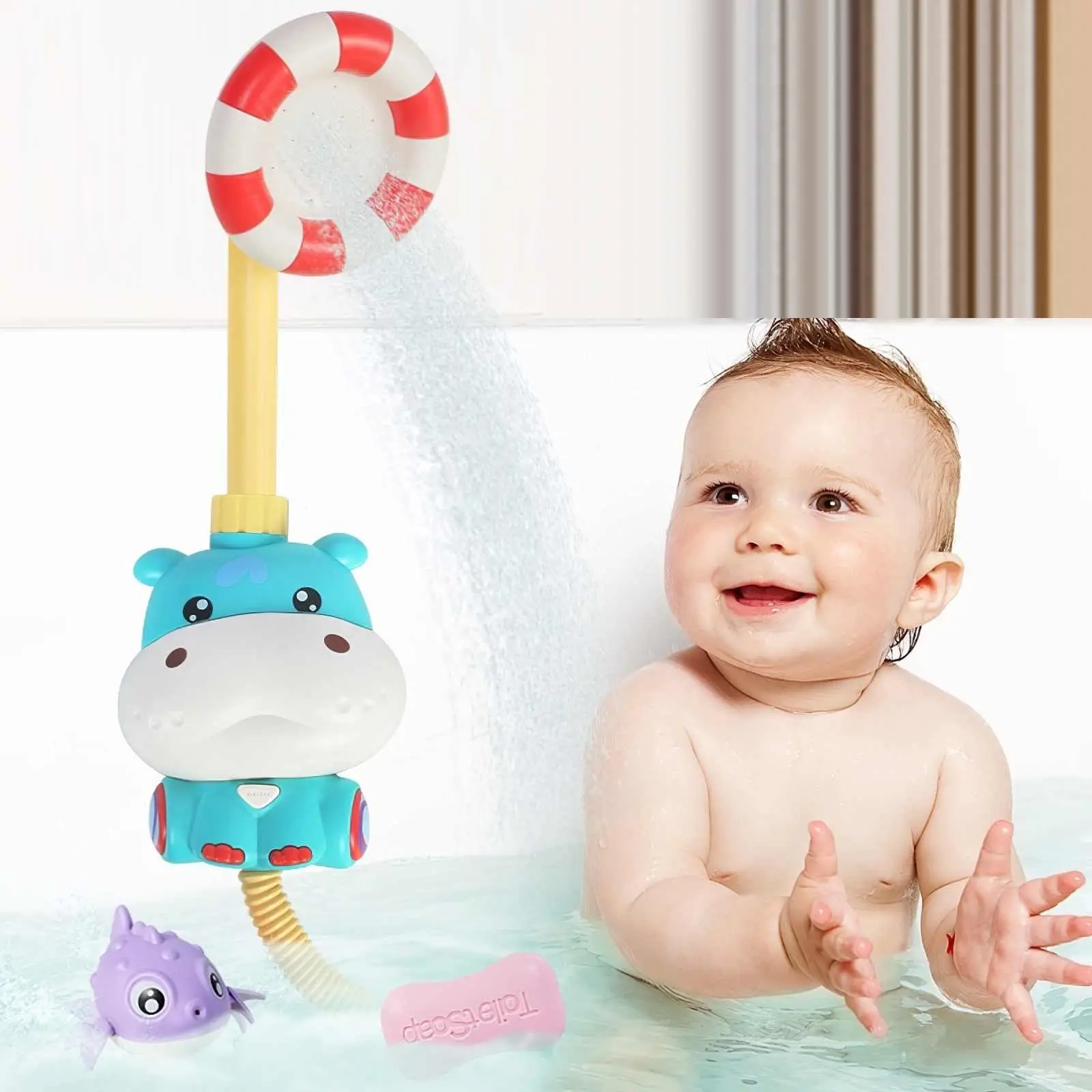 

Colorful Child Hippo Shower Toy Bath Toys Adjustable Tube Waterproof With Suction Cup Kids Animals Bathroom Summer Toys Bath Toy
