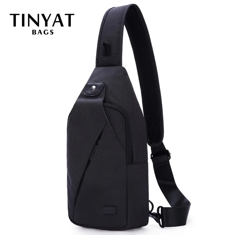 

TINYAT Sling bag For 7.9 pad Black Casual Functional Men Chest Bag Pack dual earphone jack Men Shoulder Messenger Bags Pack Bag