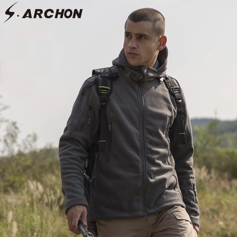 

S.ARCHON Fleece Tactical Jacket Men Hoodie Windproof Thick Warm Military Army Jacket Casual Airsoft Paintball Fleece Jacket Men