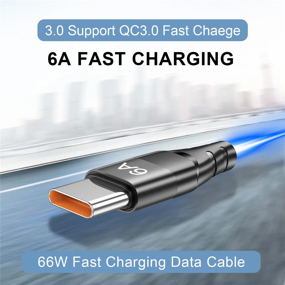 USB Type C кабель USLION 6A для Huawei P40 P50 Pro 66 Вт быстрая зарядка Samsung Xiaomi mi 11 передачи данных