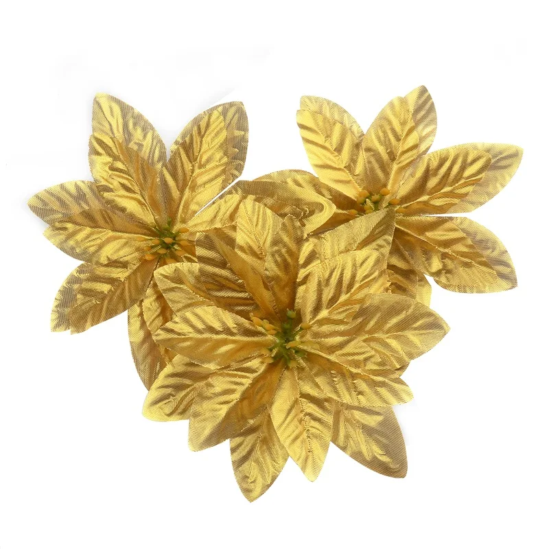 Gold 10 шт. 14 см фланелевые большие искусственные розы для украшения дома, свадьбы, скрапбукинга, рождественские искусственные цветы, ремесло - Цвет: Gold
