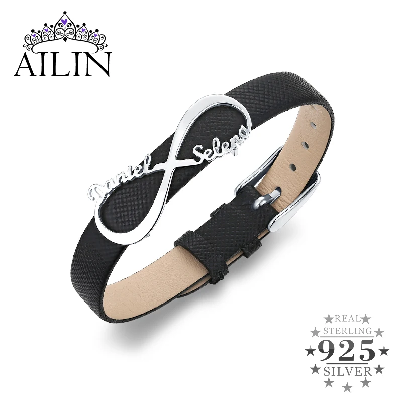 

AILIN Customized Women Real-Leather Infinity Name Bracelet For Her 3 Color Band Infinity Bracelet For Girlfriend Leather Jewelry