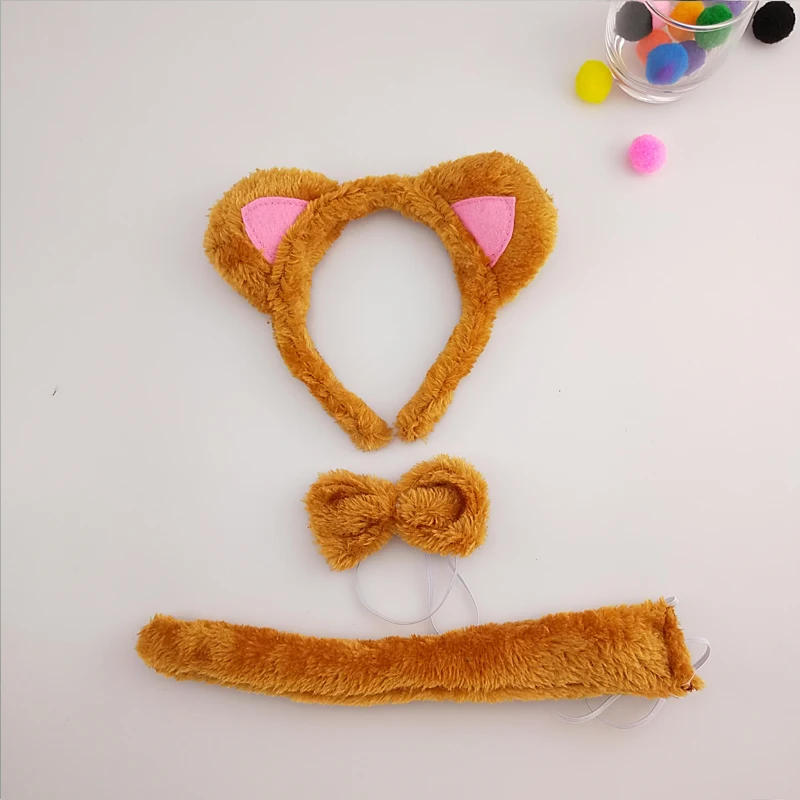 Balck Pink Cat Animal Ear Headband Bow Tie Tail Set Cosplay Costume Props Kids Adults Party Halloween Christmas|ears headband|animal ears