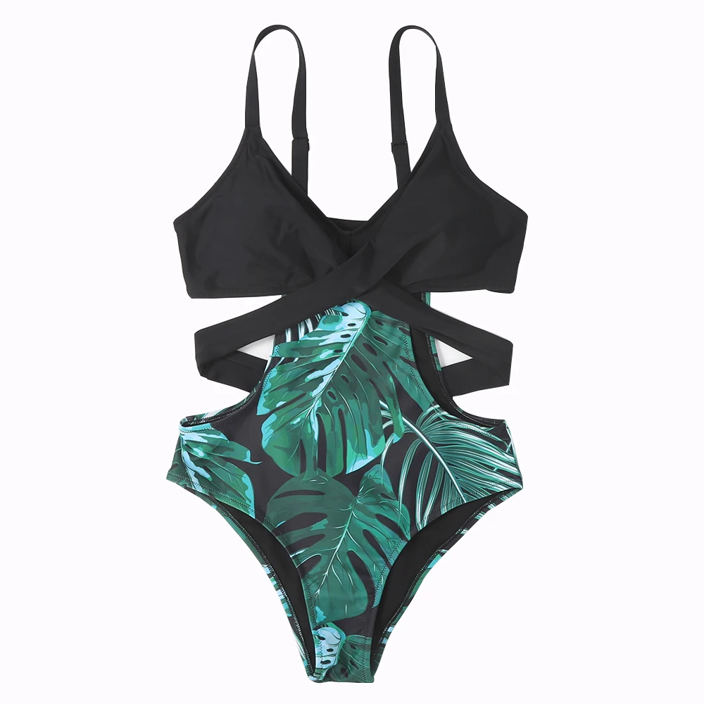 

Пуш-ап Для женщин Плавание одежда с рисунками тропиков, Одна деталь Плавание костюм животик Управление перекрестный бандаж, бикини Монокин...