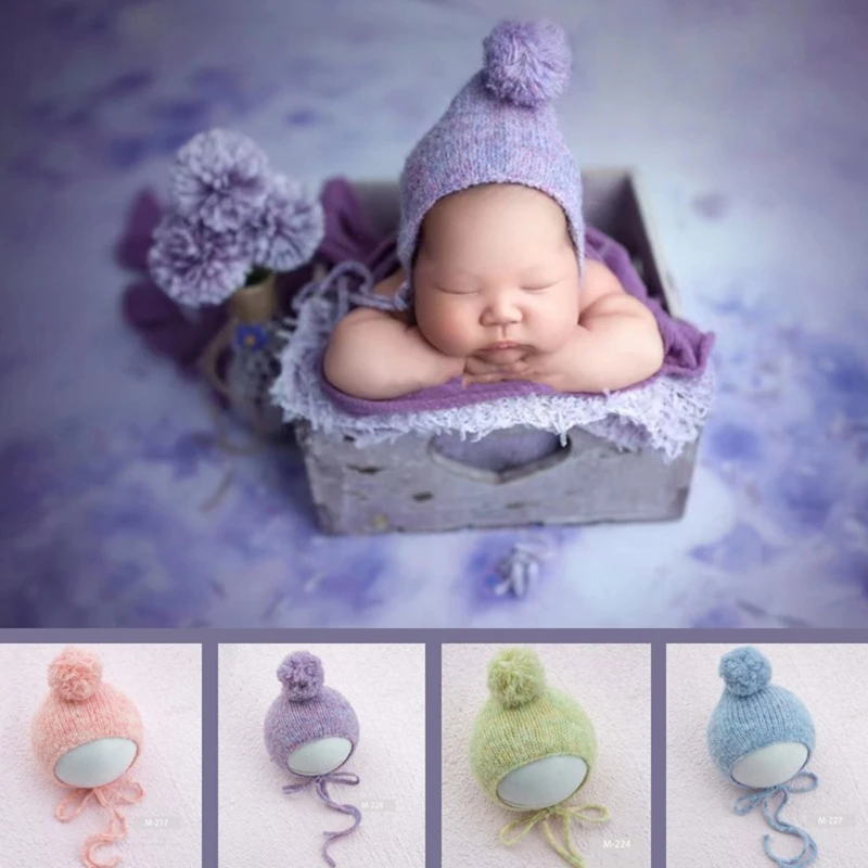 

Baby Fur Ball Knitting Hat Handmade Crochet Beanies Newborn Photography Props Bonnet Infants Photo Shooting Posing