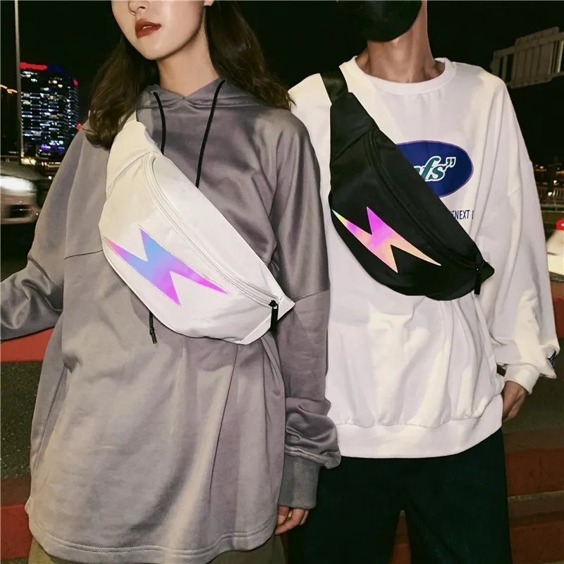 Поясная сумка со светоотражающими молниями Harajuku, Женская поясная сумка на пояс/сумка на пояс, Мужская нагрудная сумка в стиле хип-хоп, сумка для путешествий на каждый день