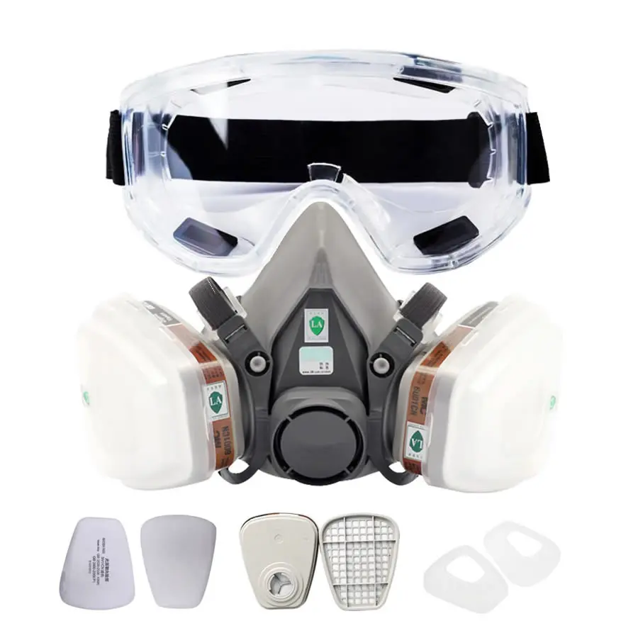 Industrial 7-In-1 6200 Half Face Mask + Protective Glasses Gas Respirator Dual Filters For Painting Spraying Work Safety Masks |