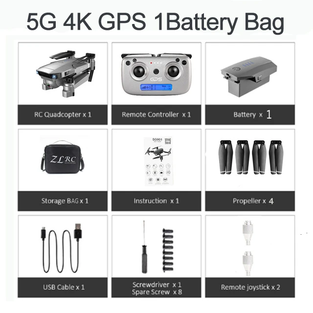 5G 4K GPS 1B BAG ZLRC SG907 RC gps Дрон с 5G WiFi 90 ° Электрическая регулировка 4K камера следуем за мной Квадрокоптер складной Квадрокоптер VS S167 E520S - Цвет: 5G 4K GPS 1B BAG