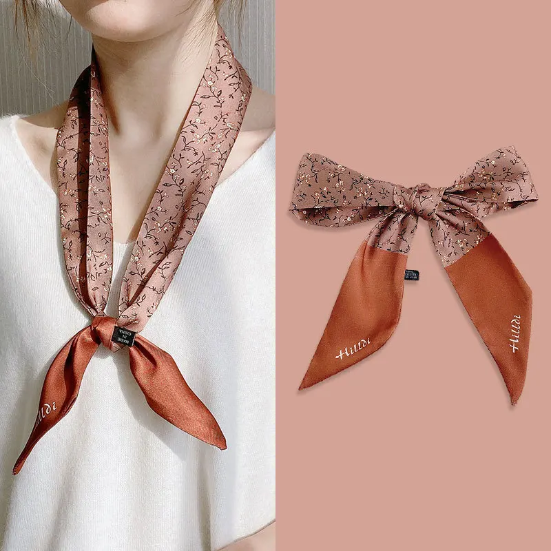 

Платок женский Шелковый с принтом, длинный, с лентой