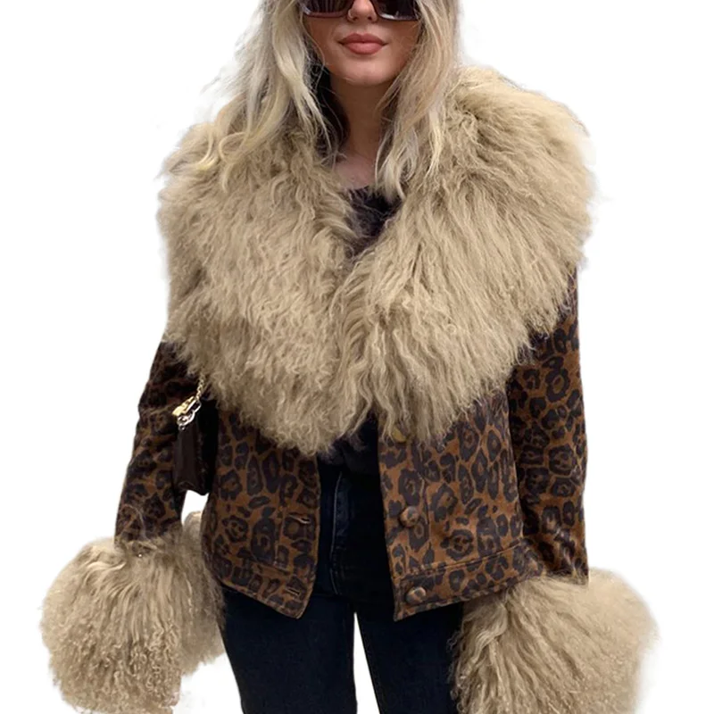 

Women Winter Jacket, Long Sleeve Fluffy Leopard Print Warm Casual Coat Tops Outwear
