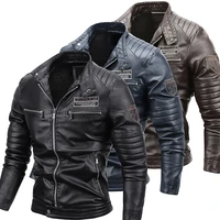 2021 autumn and winter european and american mens slim pu jacket plush warm winter new mens leather jacket