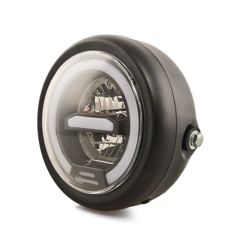 Motorcycle Retro Black Metal LED Headlight Lamp Daytime Running For CG125 GN125 Harley Cafe Racer Honda |