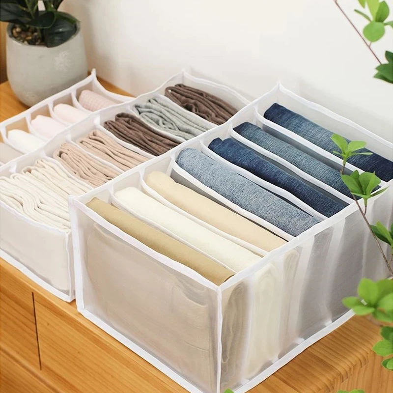 

Jeans Compartment Storage Box Closet Clothes Drawer Mesh Separation Box Stacking Pants Drawer Divider Can Washed Home Organizer