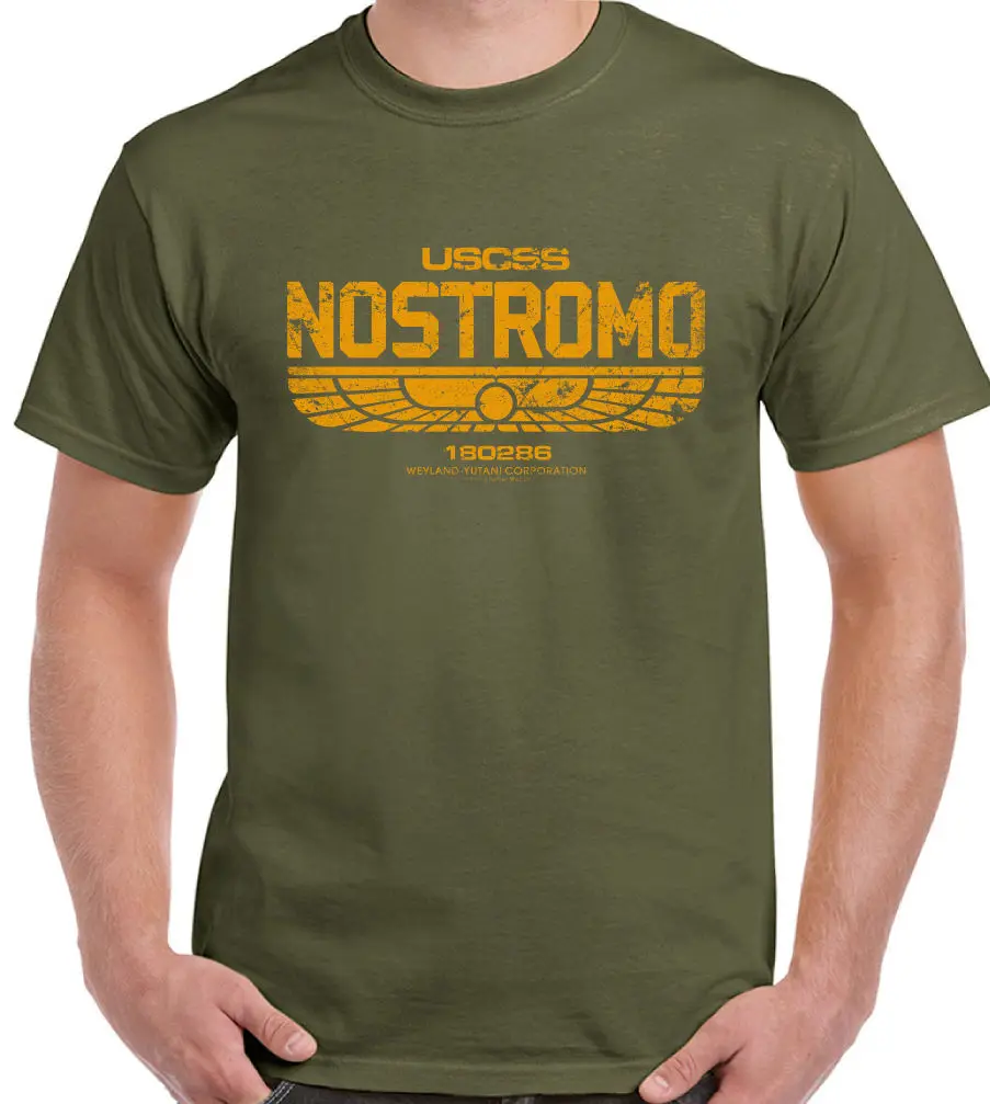 Nostromo Состаренный вид Мужская футболка Ретро инопланетянин фильм Weyland Covenant одежда