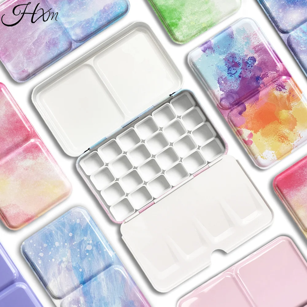 

Cute 24/26/52Pcs Half Pans Watercolor Oil Paints Tins Box Empty Palette Painting Storage Paint Tray Box For Art Painting Supplie