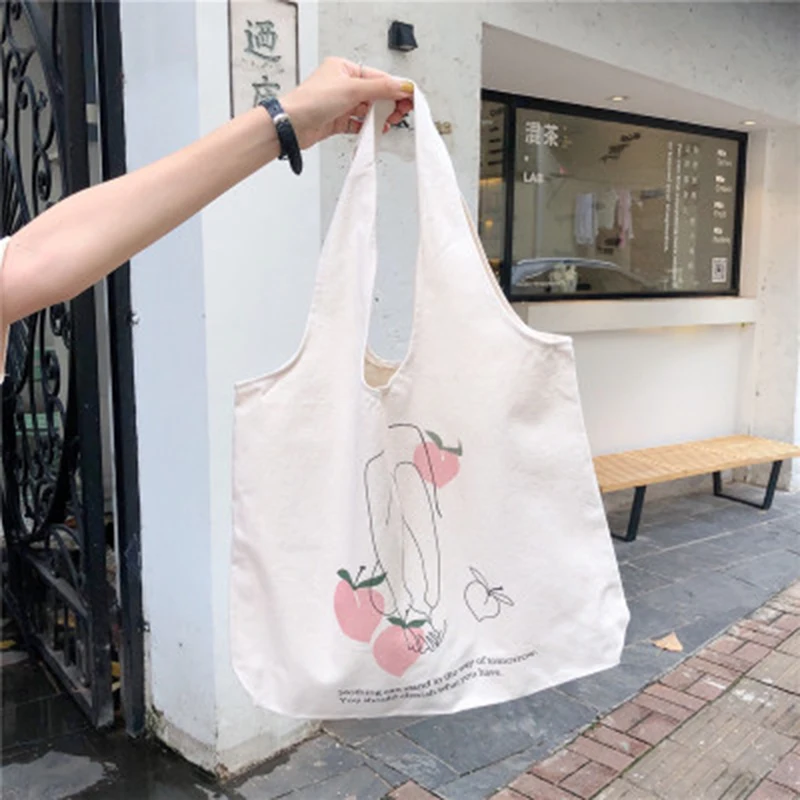 

Handbags For Women Student Shoulder Bag Fruit Printing Canvas For Mobile Phone Travel Top Quality Tote Bag Sac A Main Bolsos