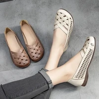 old style retro genuine leather flats female summer women shoes 2021 new arrivals hollow boat shoes woman flats