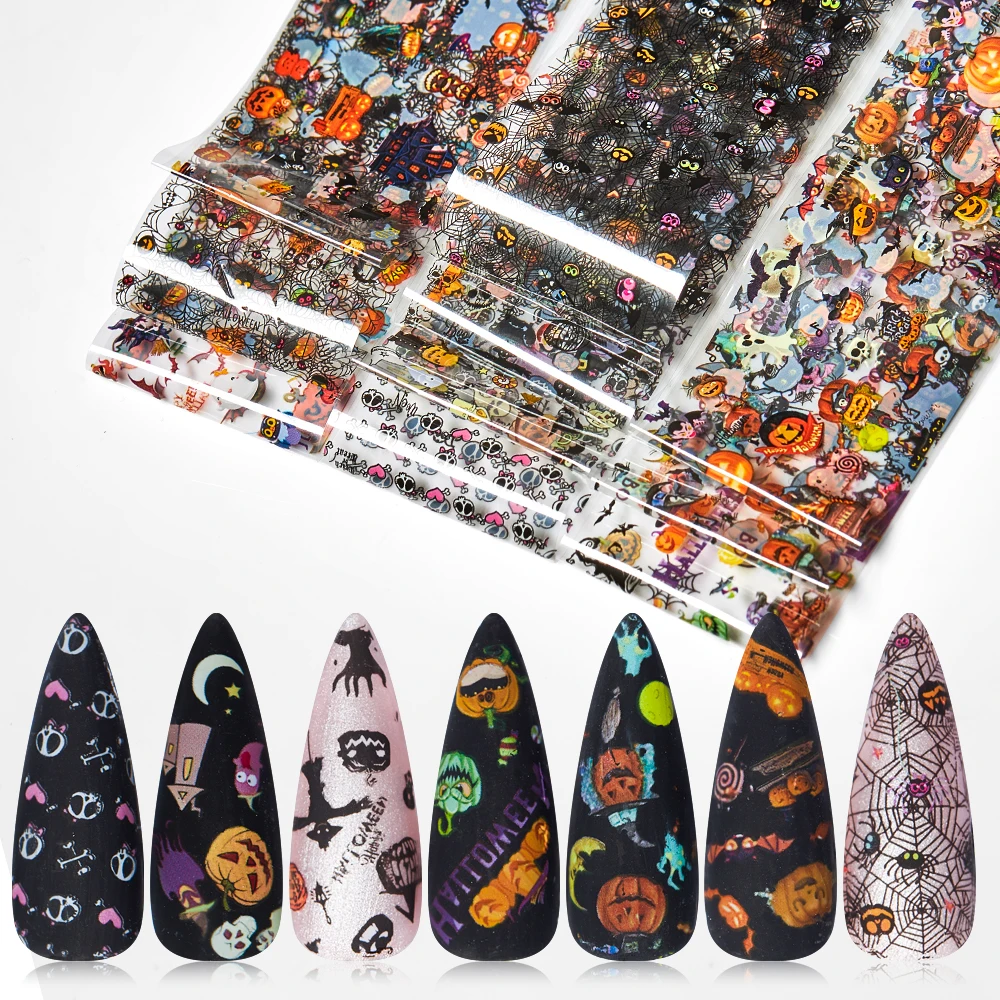 

MEET ACROSS Nail Foils Adhesive Sticker Halloween Flower DIY Design Nail Art Sticker Manicure Full Cover Transfer Decals Wraps