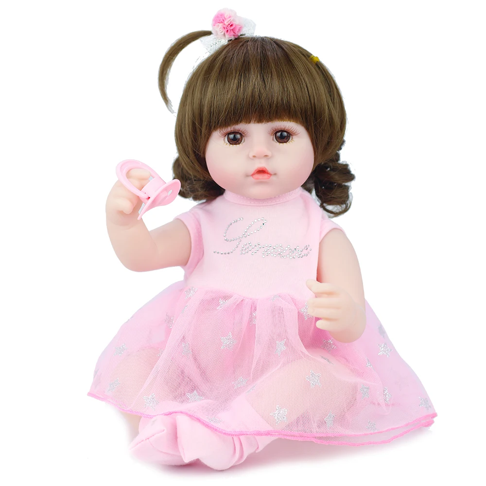 

42cm Fashion Reborn Doll Pink Dress Transparent Lace Baby Doll Environmental Protection PP Cotton Filled Interactive Doll