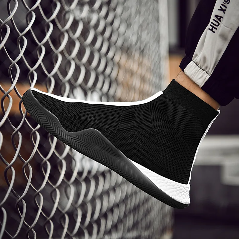 Мужские кроссовки высокие носки дышащая мужская обувь Летающий ткачество