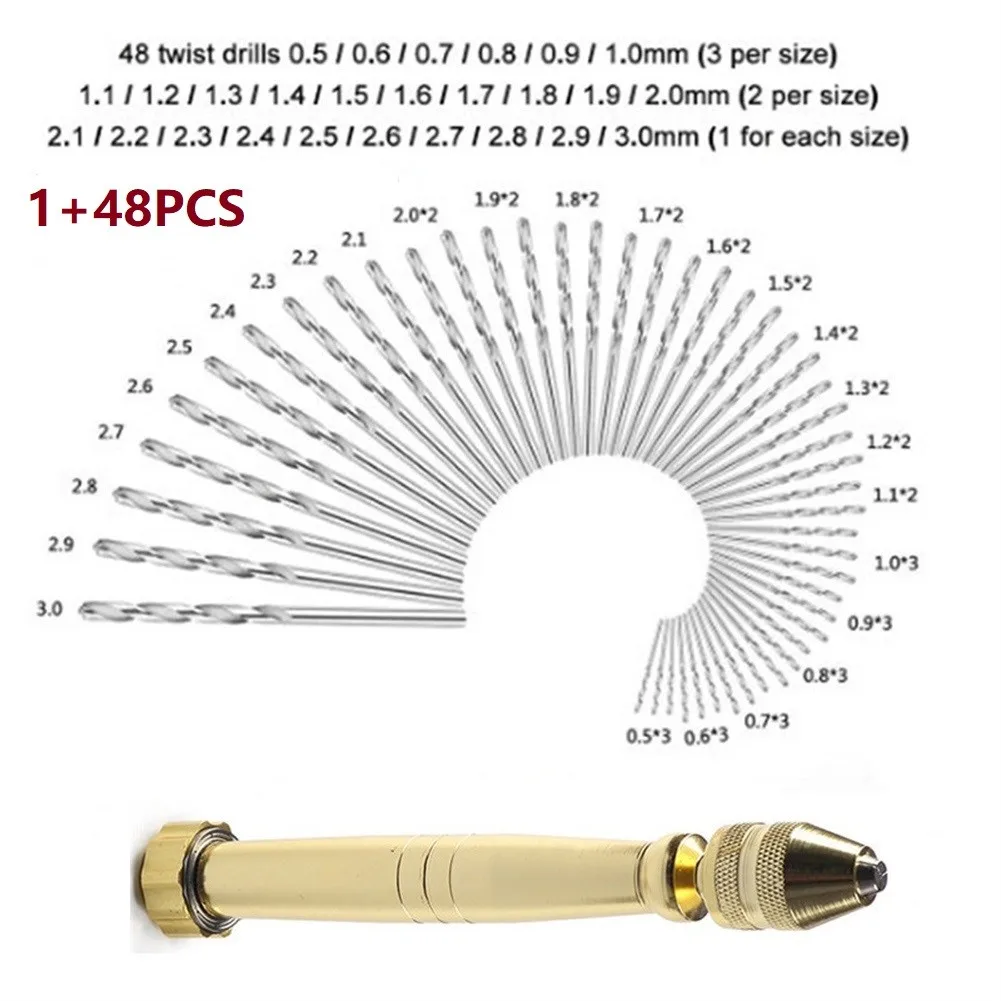 

49pcs Mini Micro Aluminum Hand Drill With Keyless Chuck HSS Twist Drill Bit Woodworking Drilling Rotary Tools Hand Drill Manu