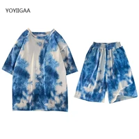 tie dye printed women two peices sets summer tracksuits leisure outfits female t shirts shorts suits casual woman tracksuit