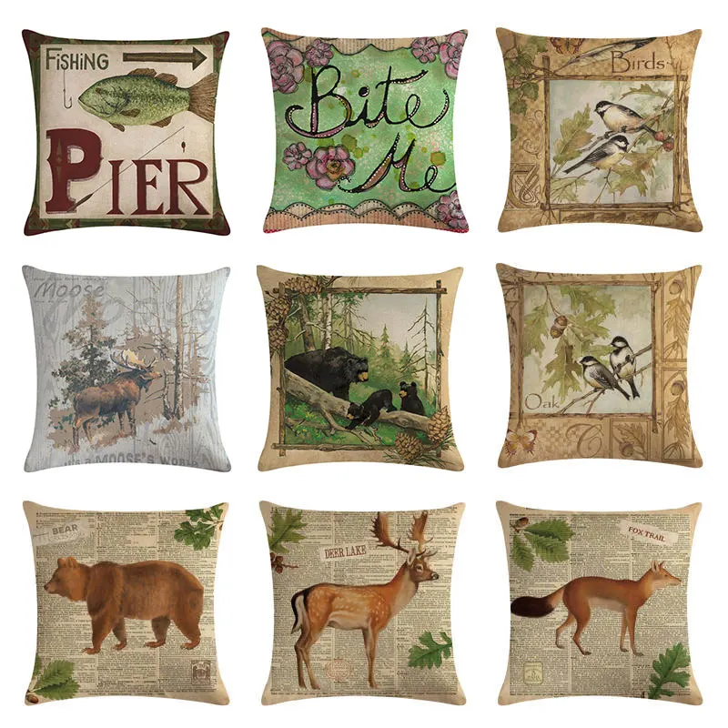 Винтажная наволочка с животными оленями медведями лисичками наволочки буквами